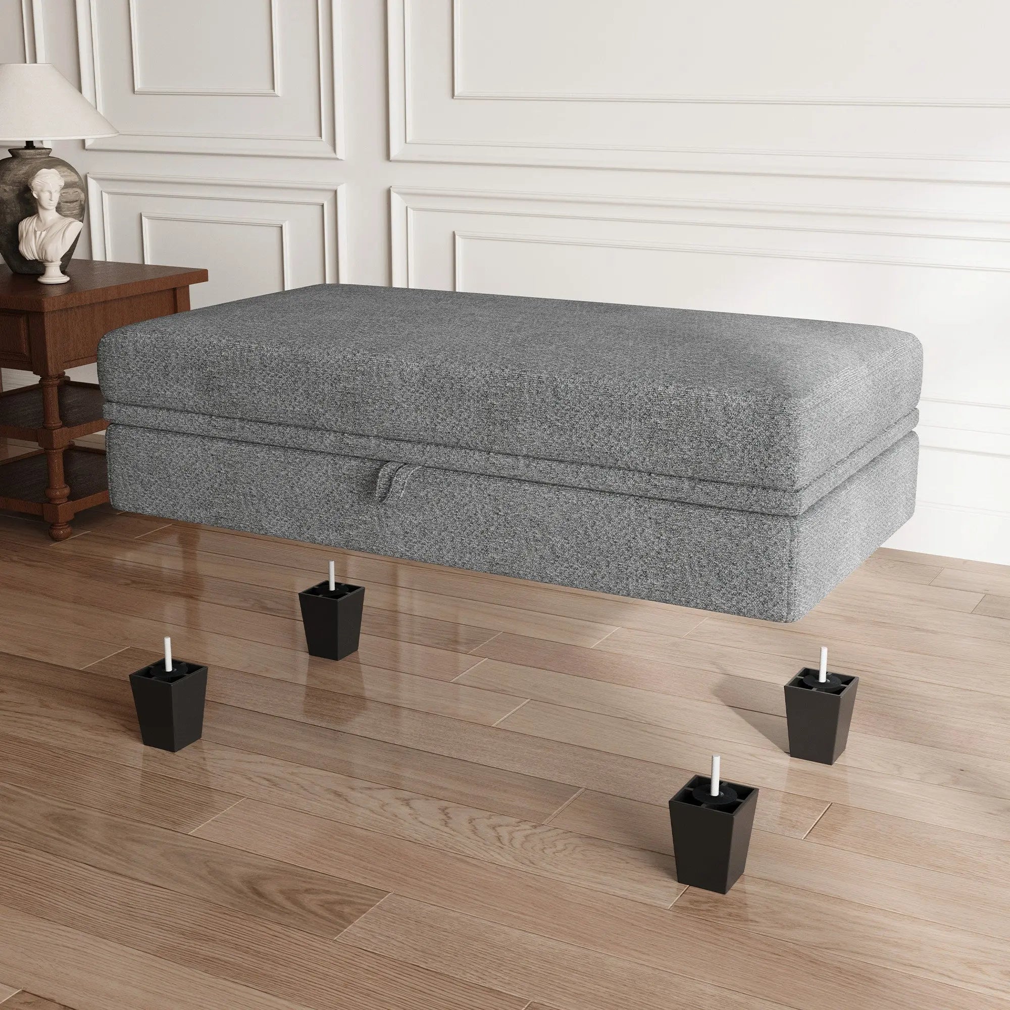46" Light Gray and Black Chenille Storage Ottoman Homeroots Living Room