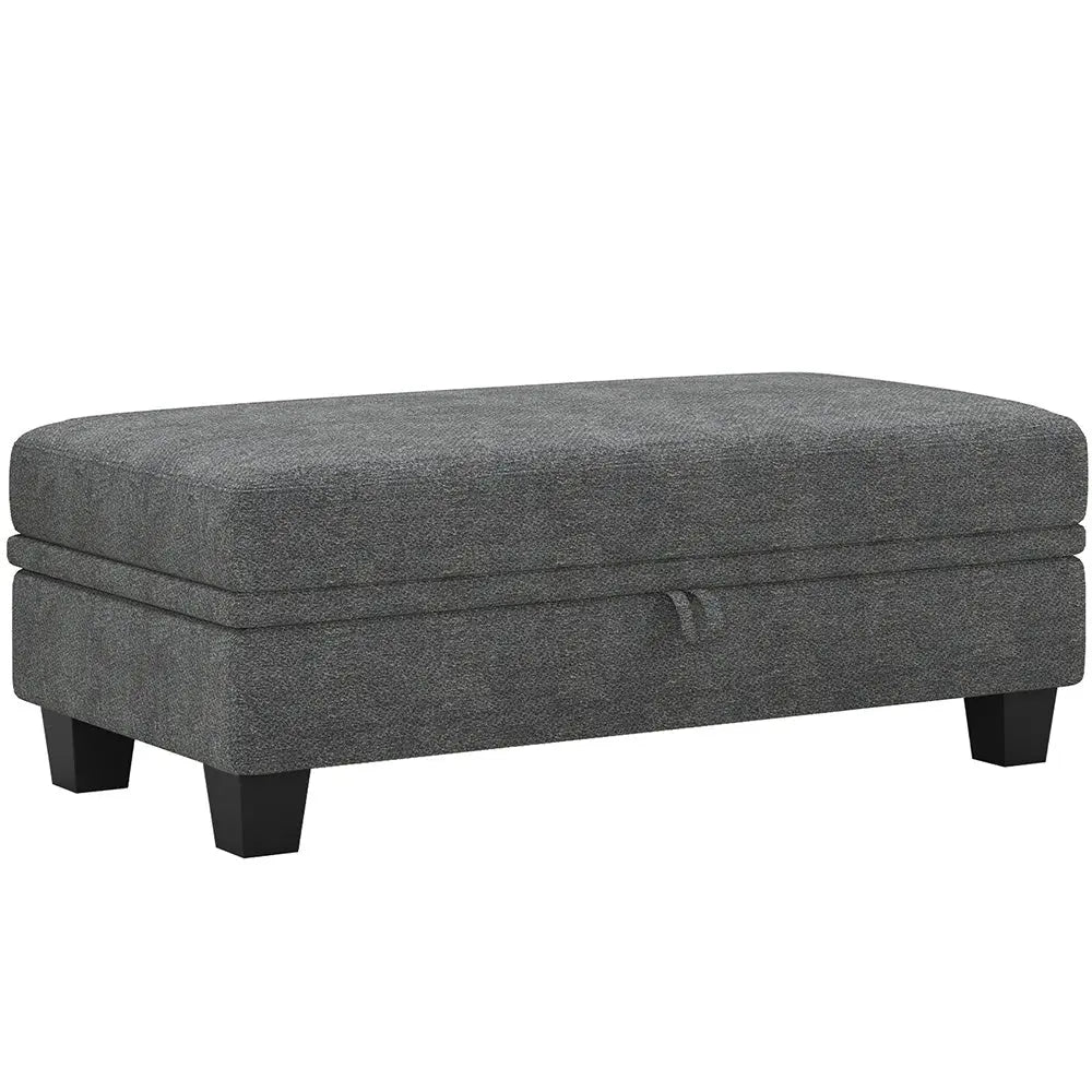 46" Light Gray and Black Chenille Storage Ottoman Homeroots Living Room