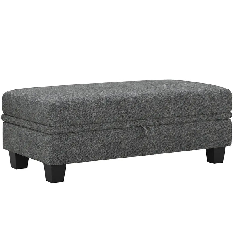 46" Light Gray and Black Chenille Storage Ottoman Homeroots Living Room
