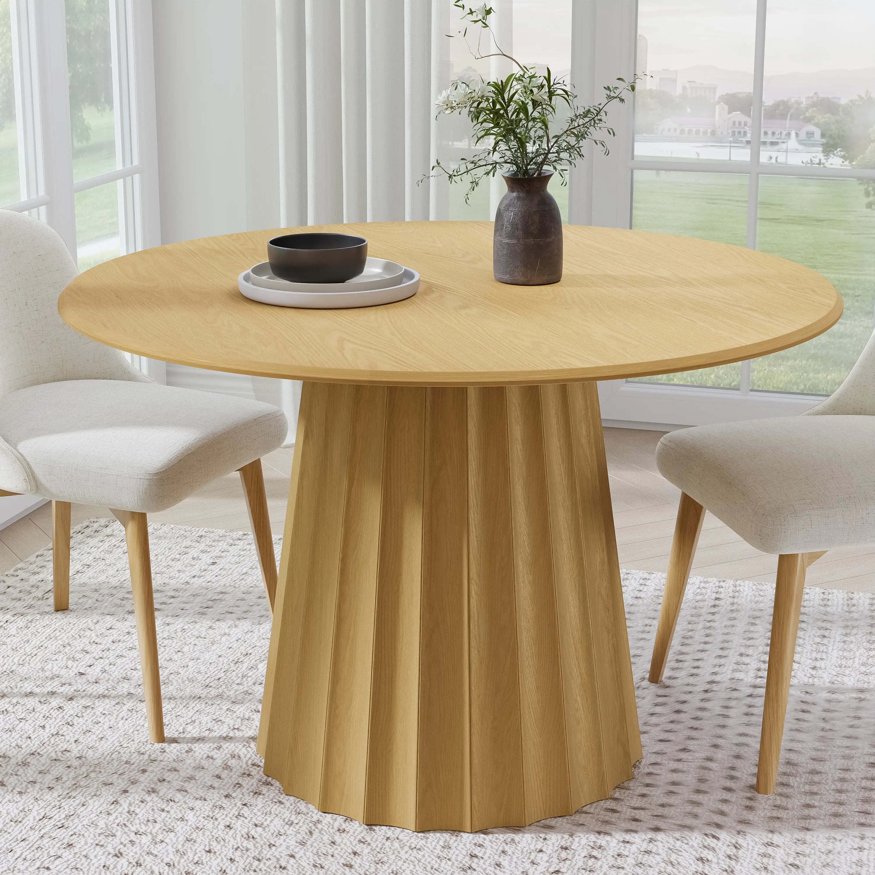 46" Natural Solid Wood Pedestal Base Round Top Dining Table Homeroots Kitchen & Dining