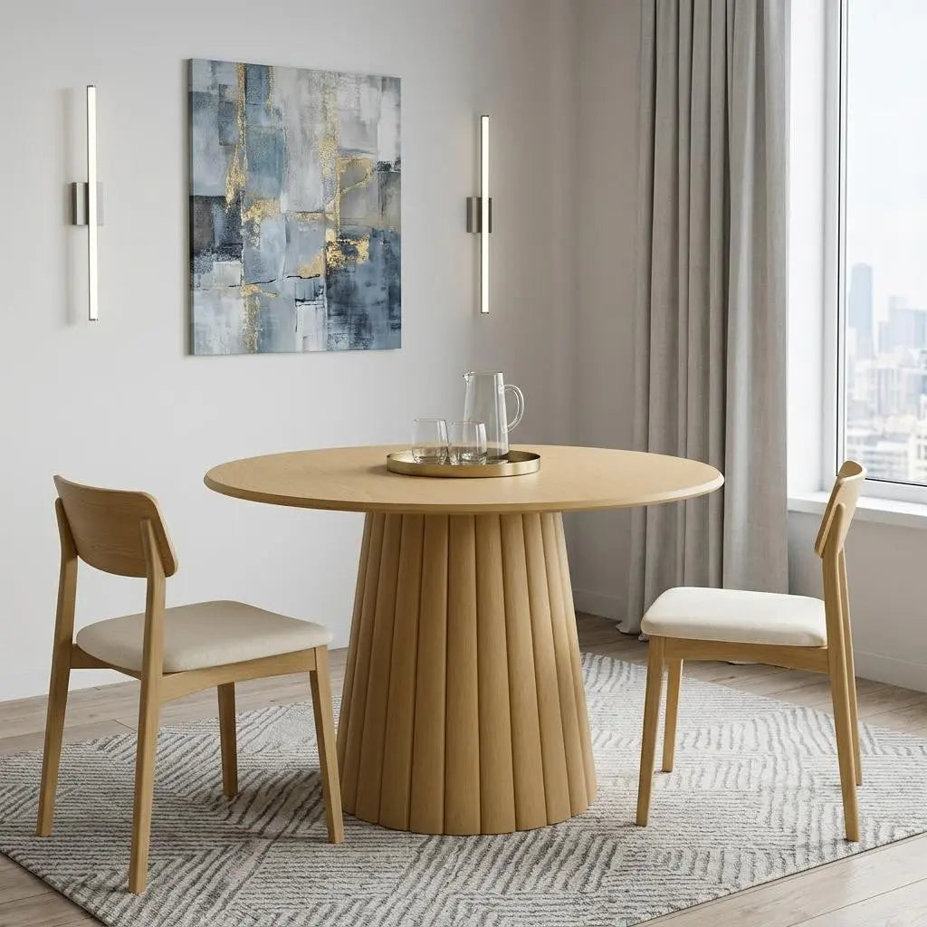 46" Natural Solid Wood Pedestal Base Round Top Dining Table Homeroots Kitchen & Dining