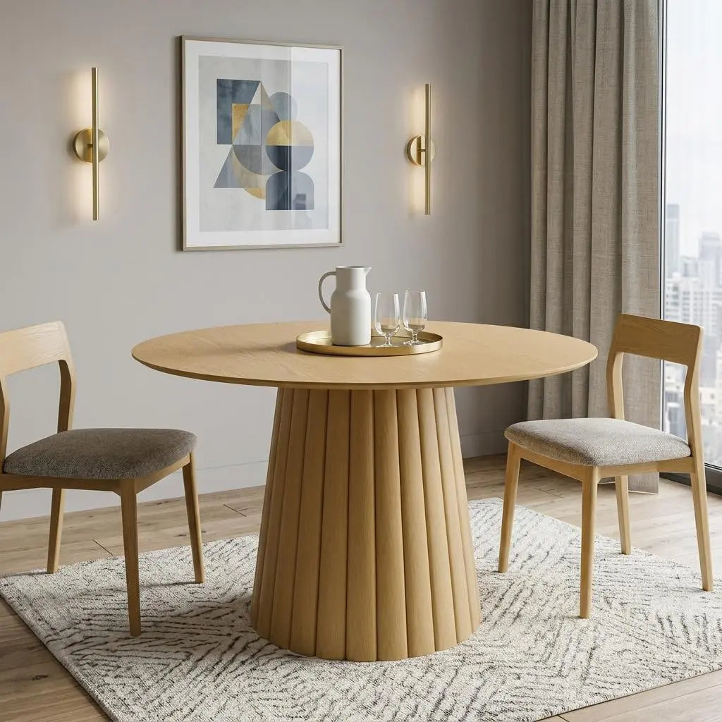 46" Natural Solid Wood Pedestal Base Round Top Dining Table Homeroots Kitchen & Dining