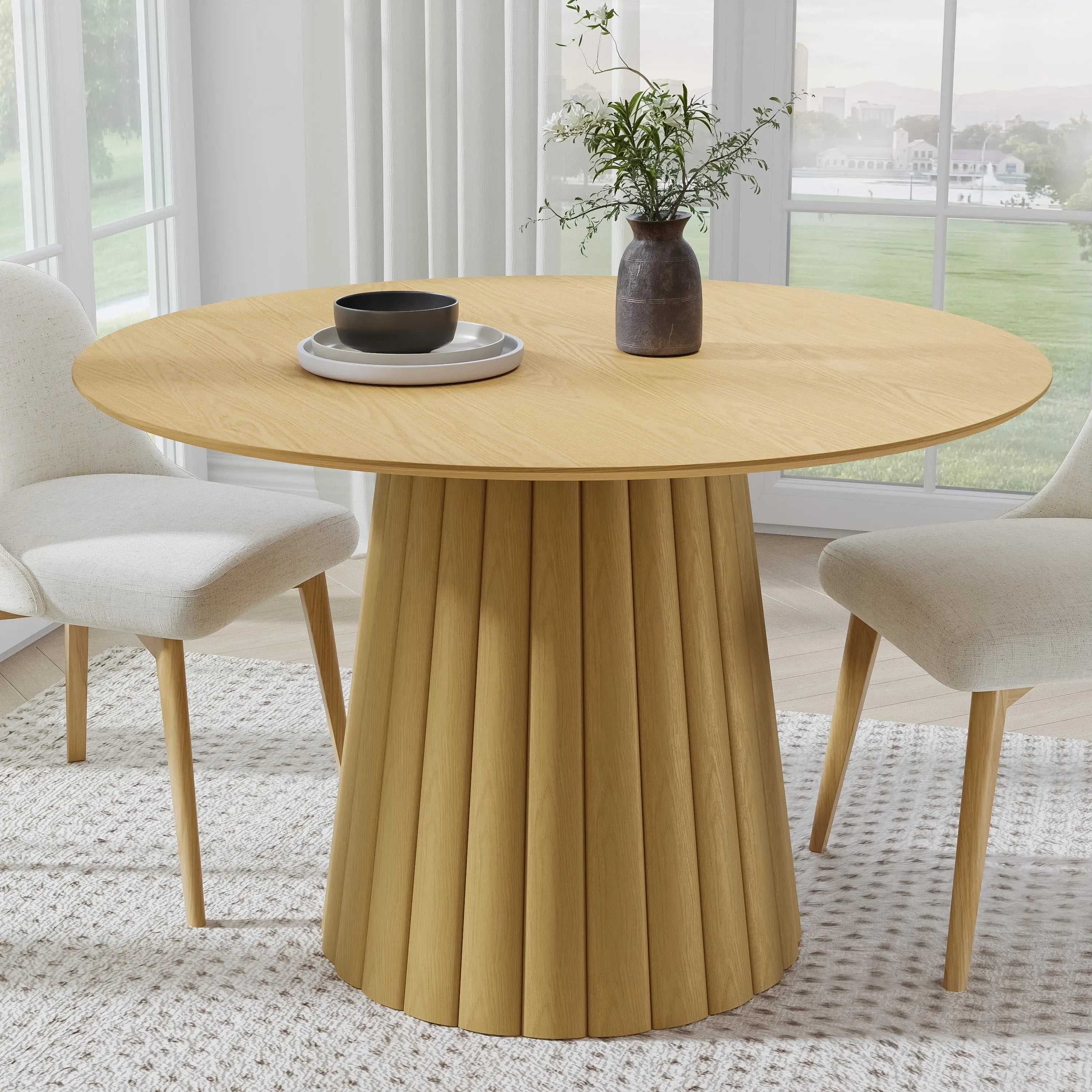 46" Natural Solid Wood Pedestal Base Round Top Dining Table Homeroots Kitchen & Dining