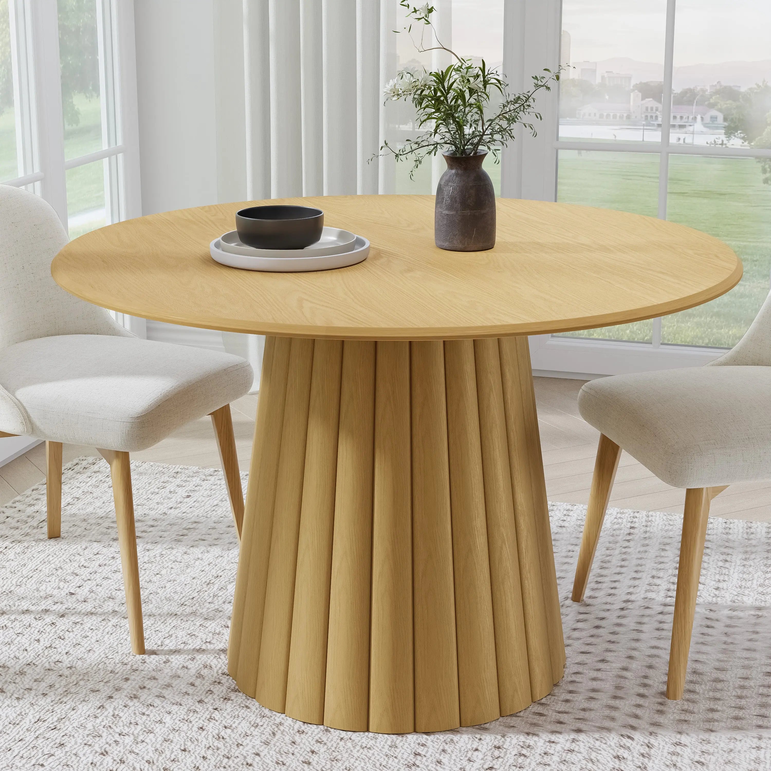46" Natural Solid Wood Pedestal Base Round Top Dining Table Homeroots Kitchen & Dining