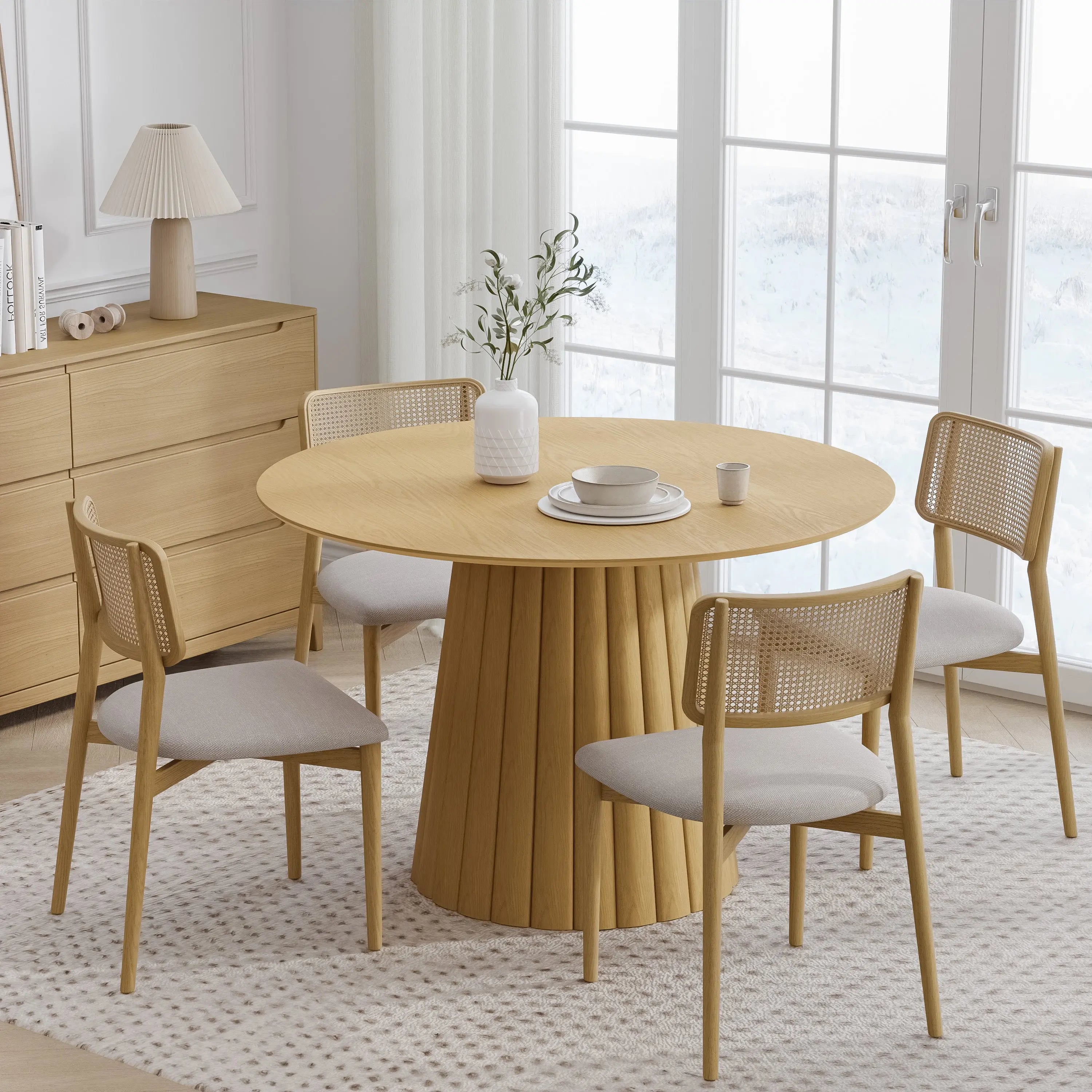 46" Natural Solid Wood Pedestal Base Round Top Dining Table Homeroots Kitchen & Dining