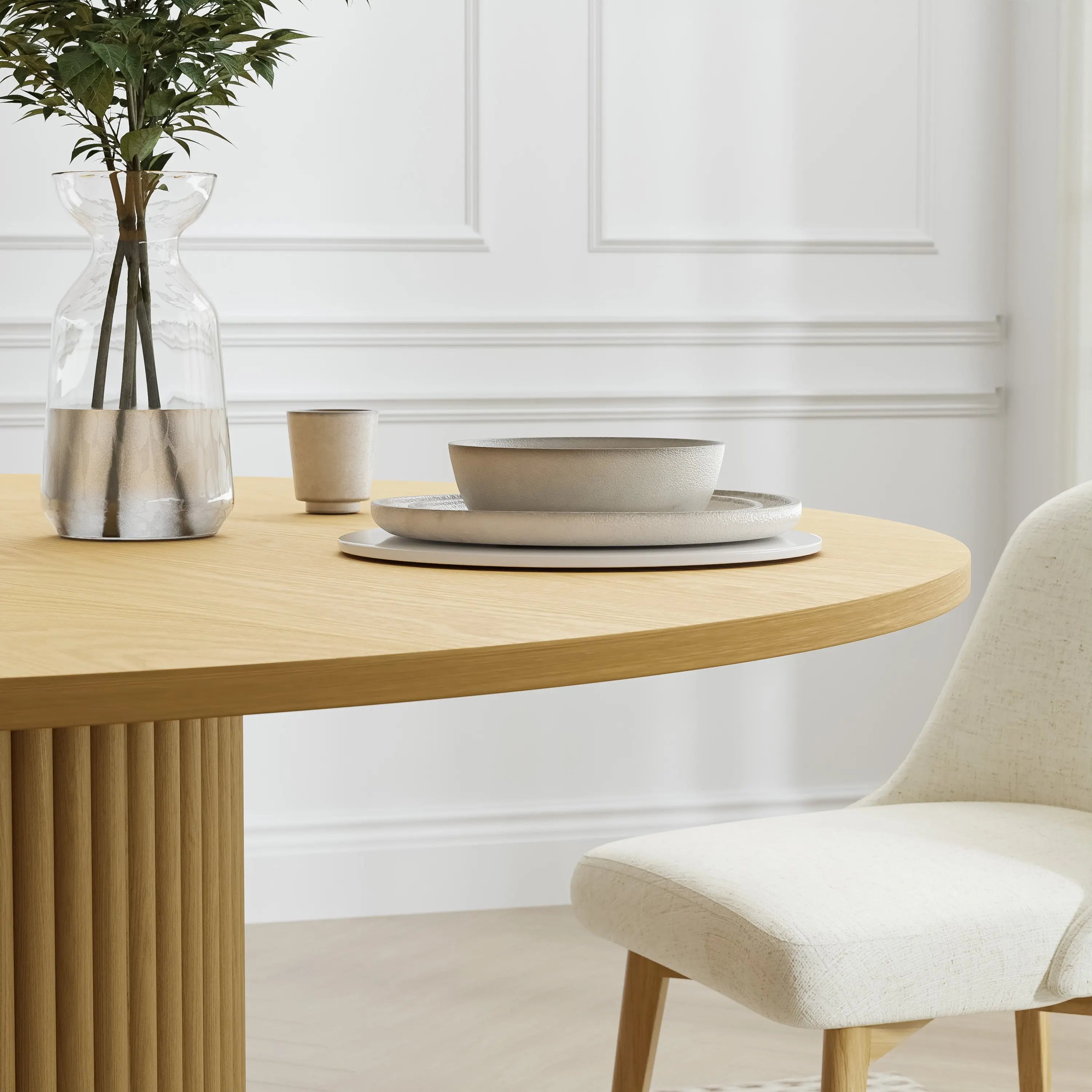 46" Natural Solid Wood Pedestal Base Round Top Dining Table Homeroots Kitchen & Dining