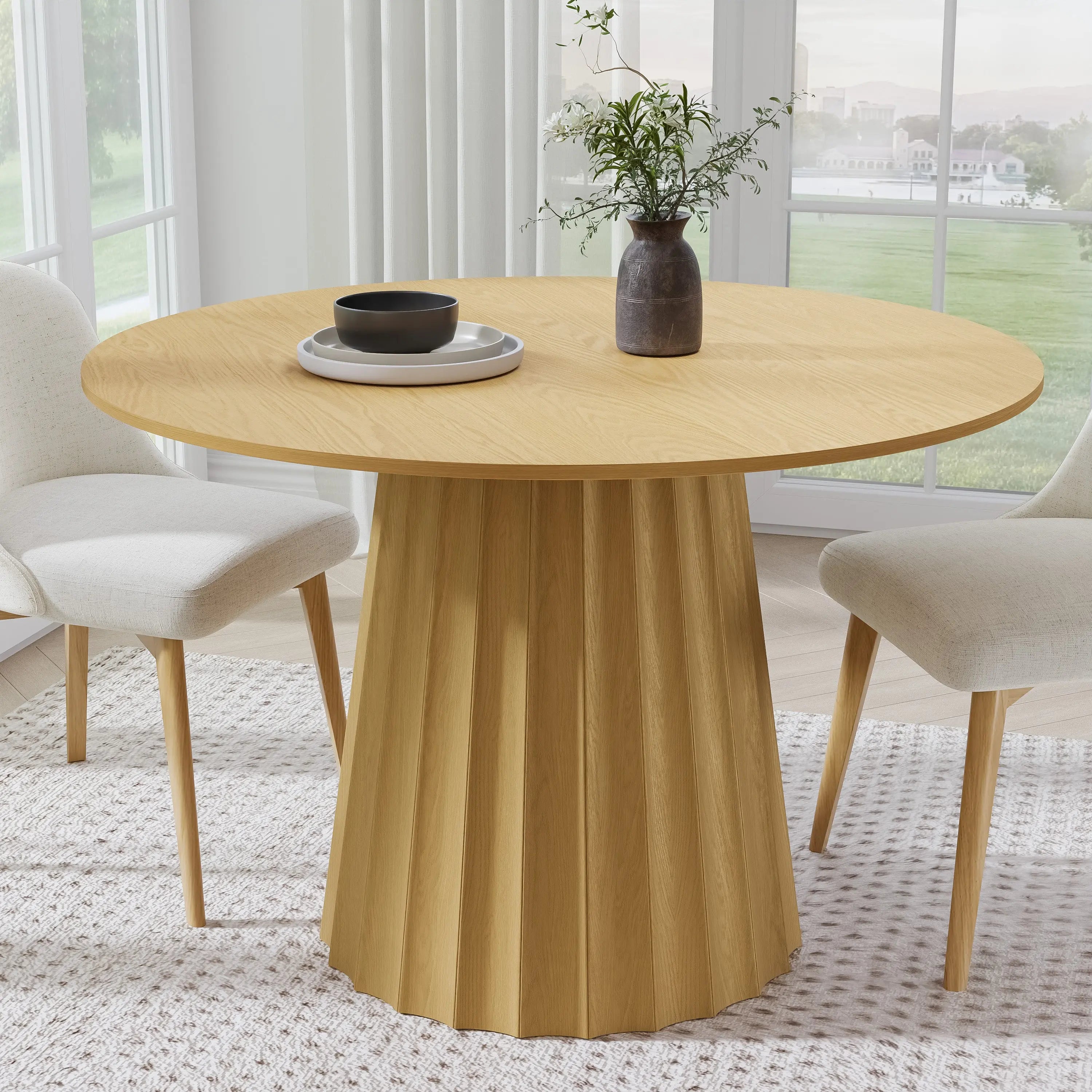 46" Natural Solid Wood Pedestal Base Round Top Dining Table Homeroots Kitchen & Dining