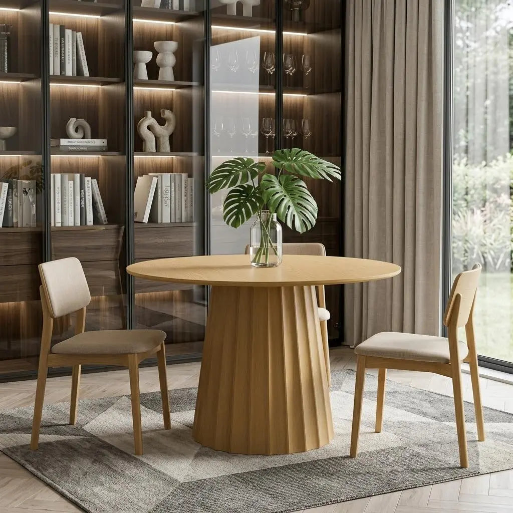 46" Natural Solid Wood Pedestal Base Round Top Dining Table Homeroots Kitchen & Dining
