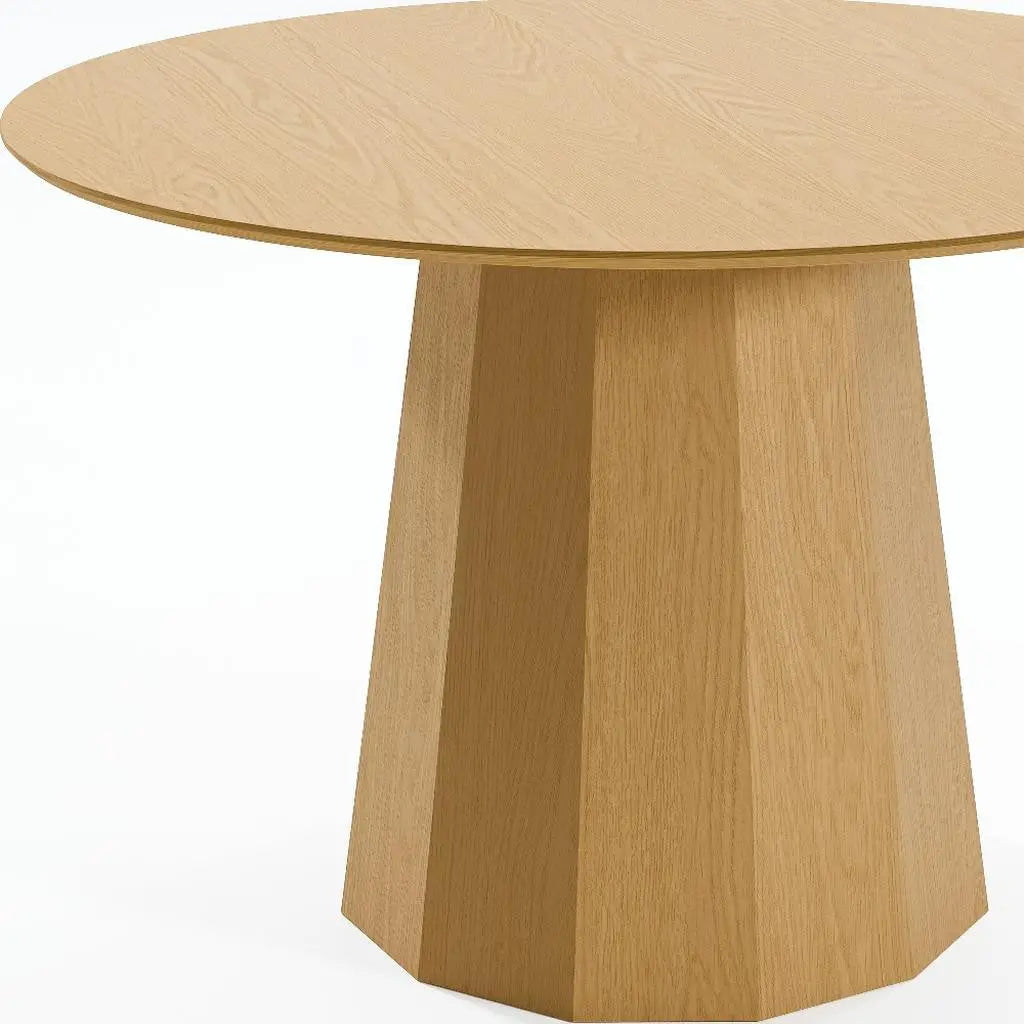 46" Oak Wood Pedestal Base Beveled Edge Round Top Dining Table Homeroots Kitchen & Dining