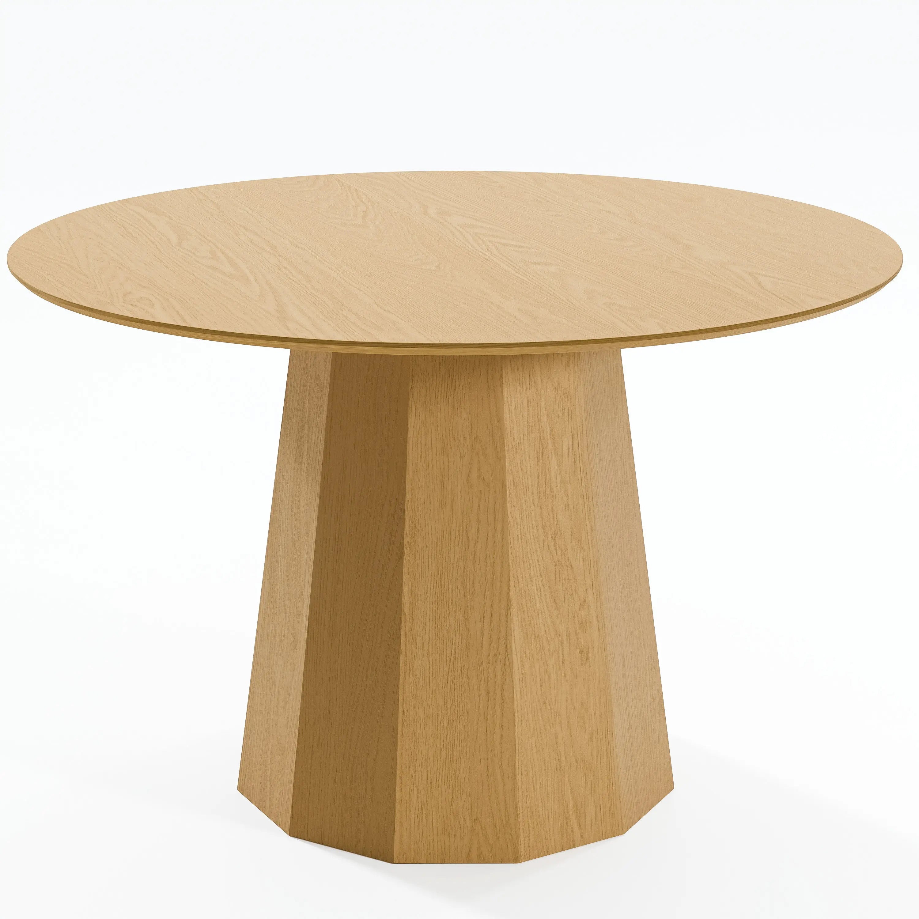 46" Oak Wood Pedestal Base Beveled Edge Round Top Dining Table Homeroots Kitchen & Dining