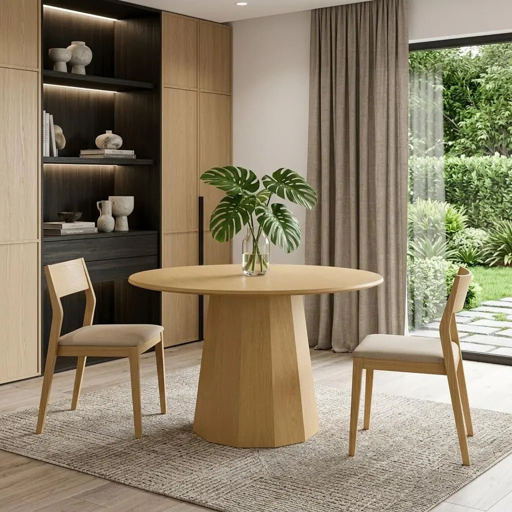 46" Oak Wood Pedestal Base Round Top Dining Table Homeroots Kitchen & Dining