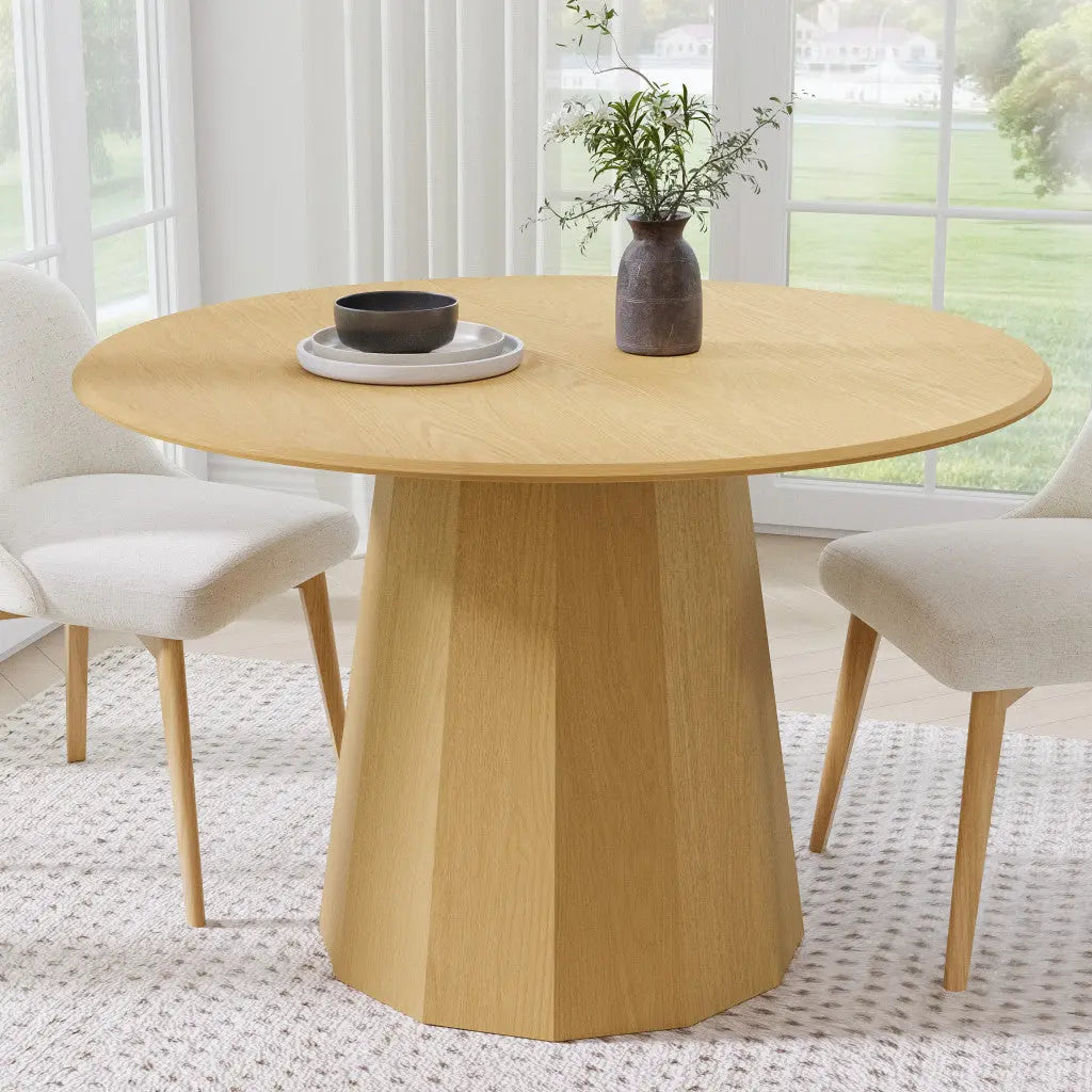 46" Oak Wood Pedestal Base Round Top Dining Table Homeroots Kitchen & Dining