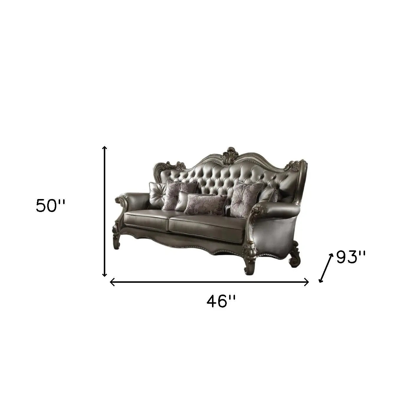 46" Platinum Faux Leather Curved Sofa And Toss Pillows Homeroots Living Room