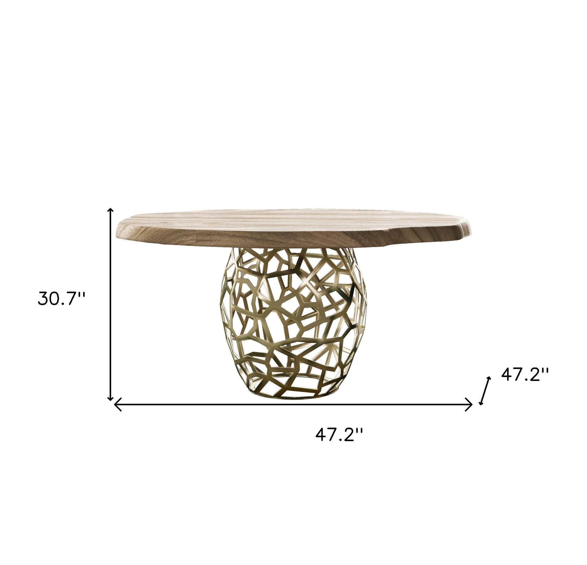 47" Acacia Live Edge Rounded Solid Wood And Brass Dining Table - GreatEagleInc