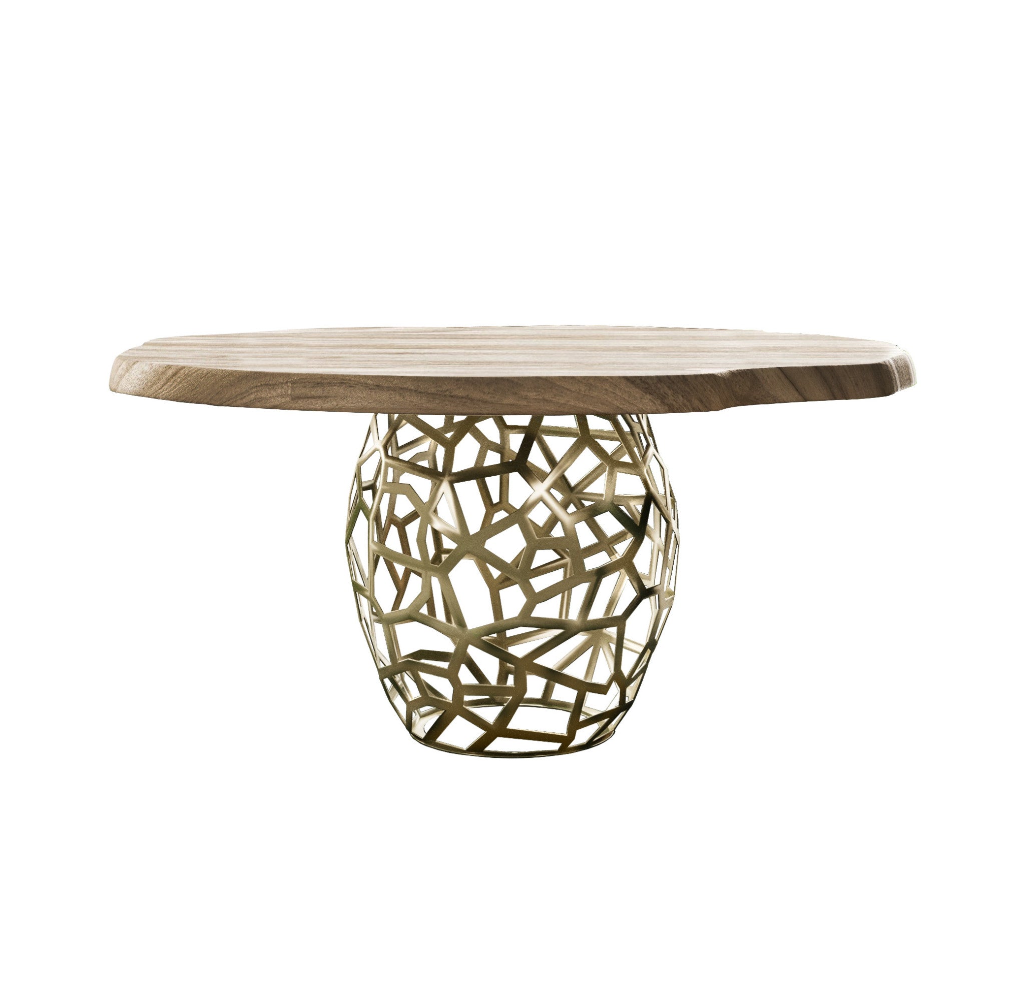 47" Acacia Live Edge Rounded Solid Wood And Brass Dining Table - GreatEagleInc