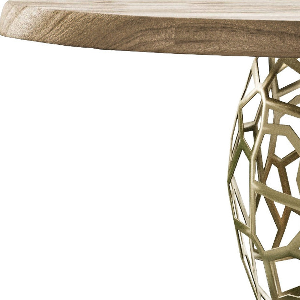 47" Acacia Live Edge Rounded Solid Wood And Brass Dining Table - GreatEagleInc