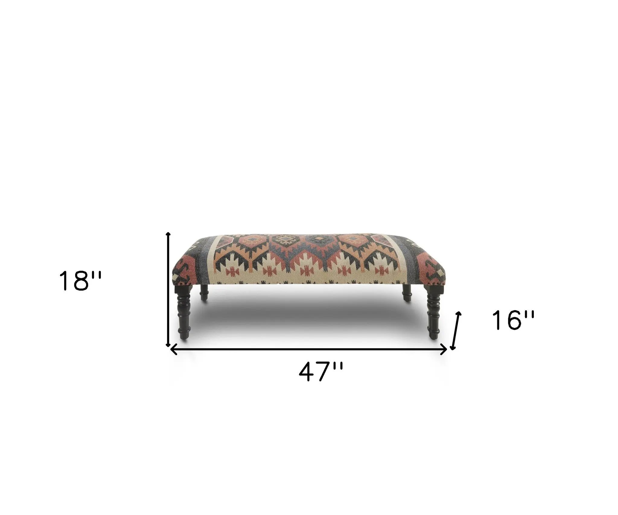 47" Beige Brown and Rust and Black Jute and Wool Blend Upholstered Southwest Distressed Bench Homeroots Living Room