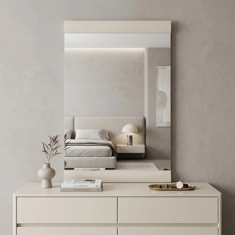 47" Beige Wood Dresser Mount Framed Mirror Homeroots Bed & Bath