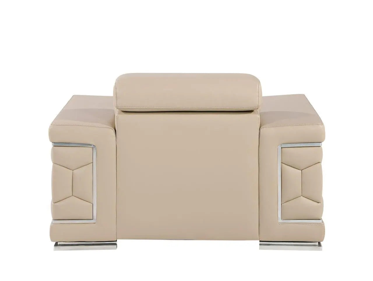 47" Beige and Silver Genuine Leather Club Chair Homeroots Living Room