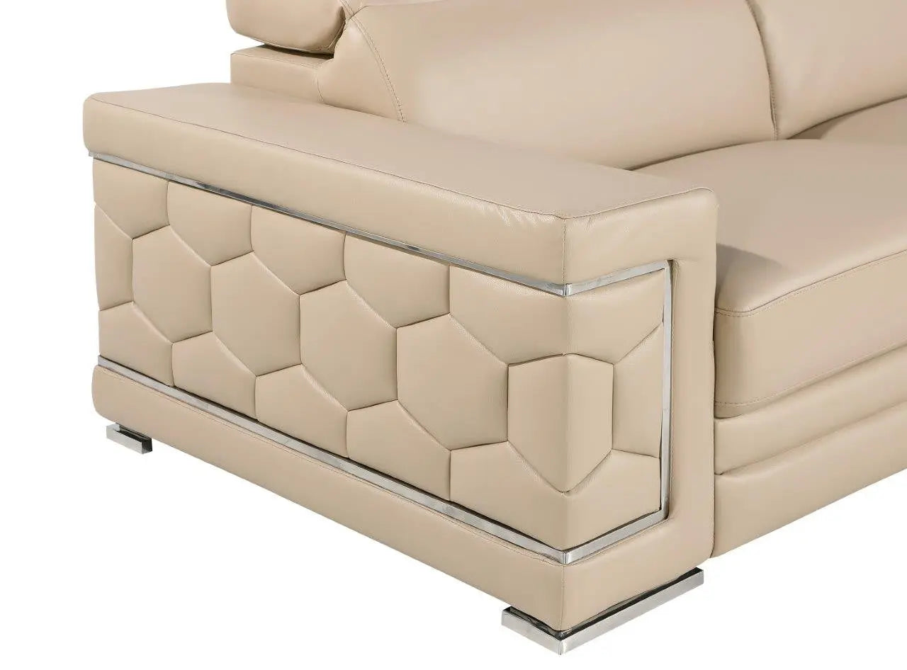 47" Beige and Silver Genuine Leather Club Chair Homeroots Living Room