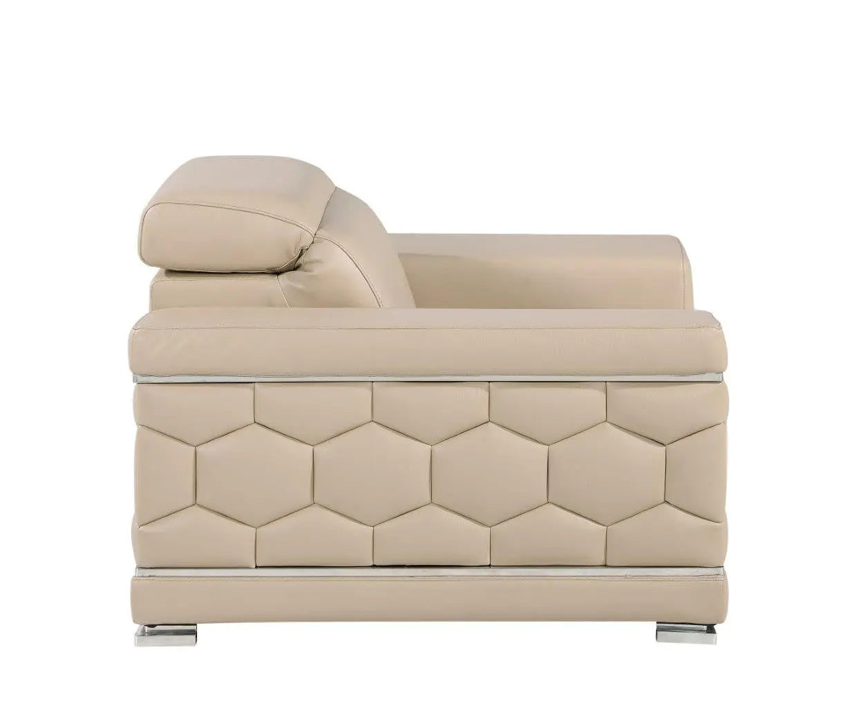 47" Beige and Silver Genuine Leather Club Chair Homeroots Living Room
