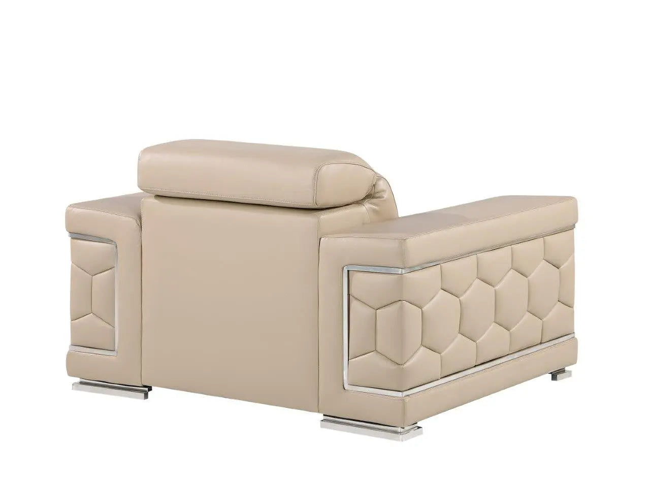 47" Beige and Silver Genuine Leather Club Chair Homeroots Living Room
