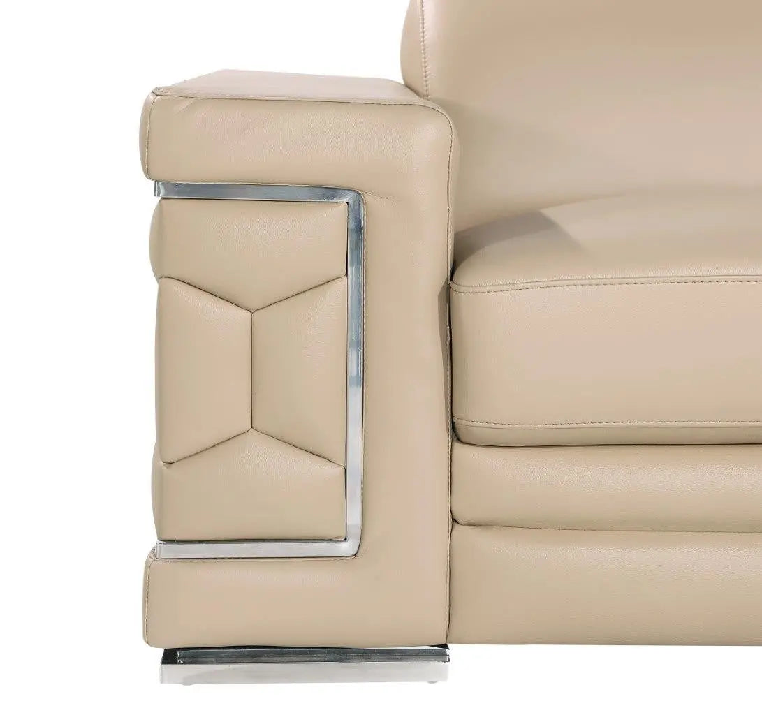 47" Beige and Silver Genuine Leather Club Chair Homeroots Living Room