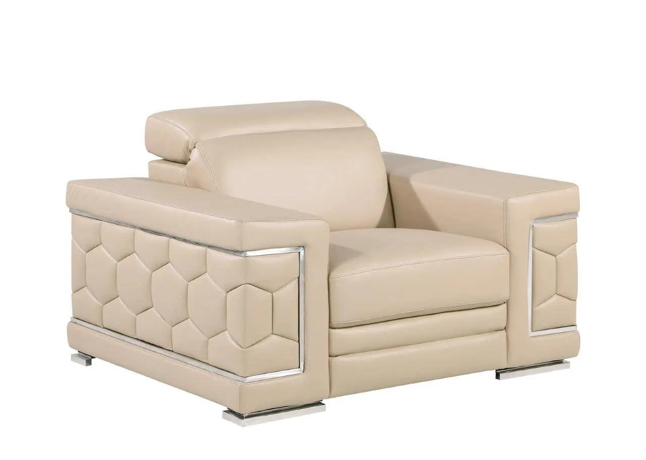 47" Beige and Silver Genuine Leather Club Chair Homeroots Living Room