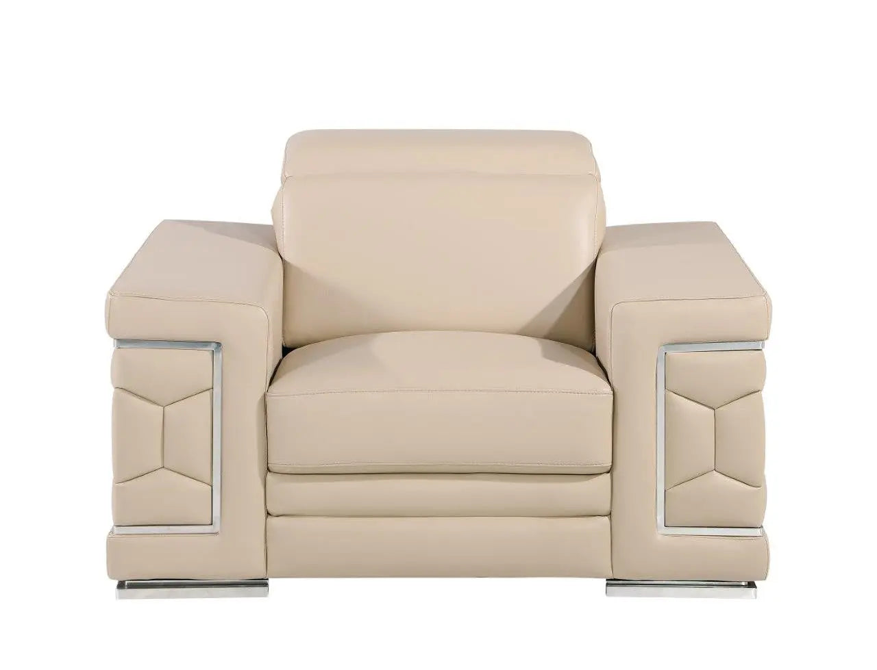 47" Beige and Silver Genuine Leather Club Chair Homeroots Living Room