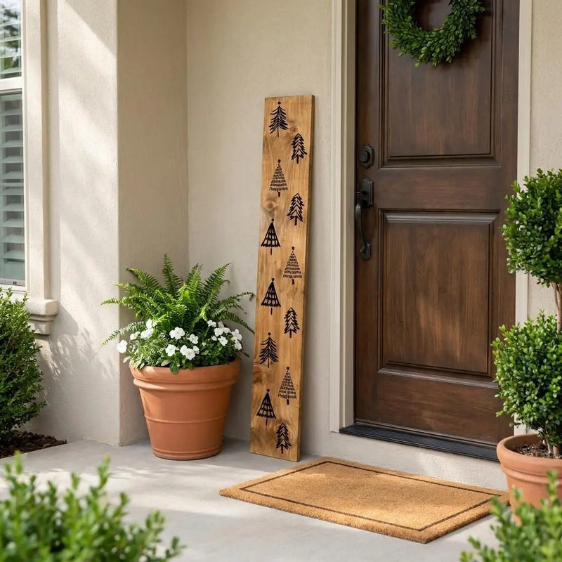 47" Black And Natural Solid Wood Christmas Christmas Trees Porch Sign Homeroots Outdoor