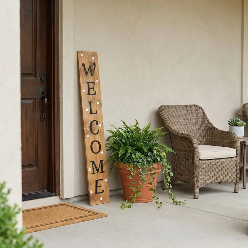 47" Black And Natural Solid Wood Welcome Porch Sign Homeroots Outdoor