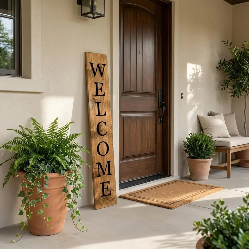 47" Black And Natural Solid Wood Welcome Porch Sign Homeroots Outdoor