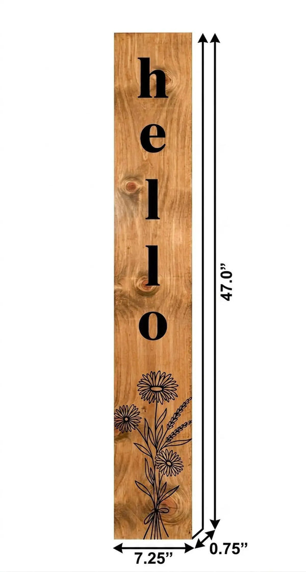 47" Black And Natural Solid Wood Wildflowers Hello Porch Sign Homeroots Outdoor