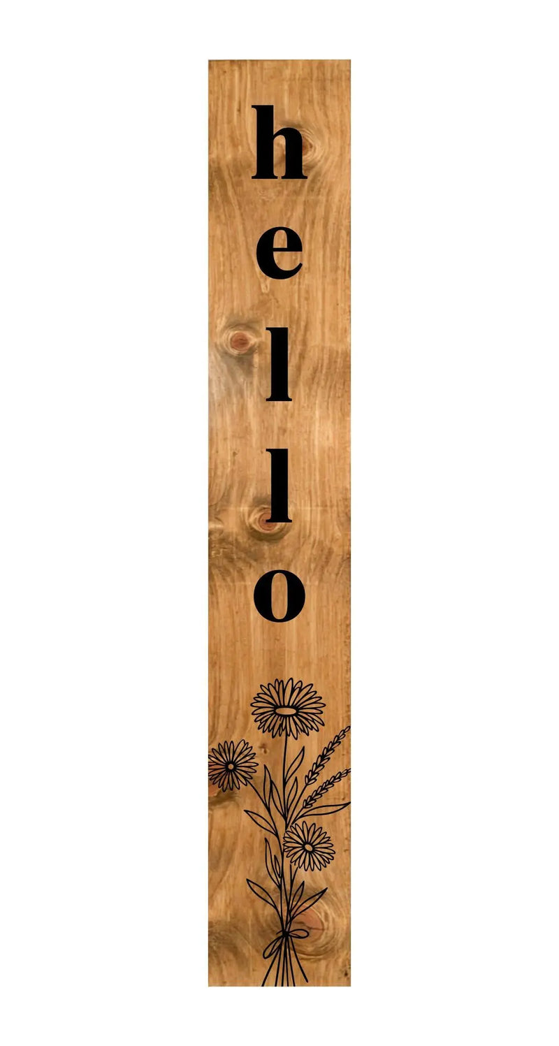 47" Black And Natural Solid Wood Wildflowers Hello Porch Sign Homeroots Outdoor