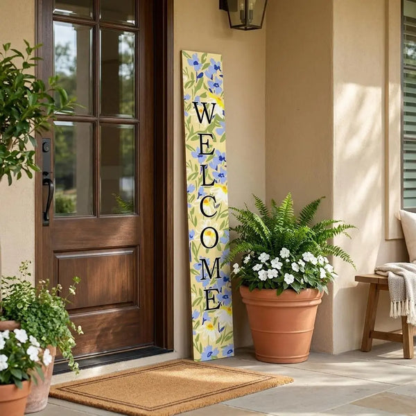 47" Black Blue Cream And Green Solid Wood Daisies Welcome Porch Sign Homeroots Outdoor