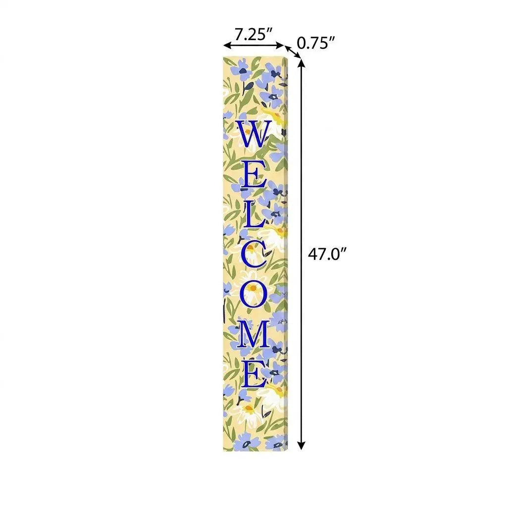 47" Black Blue Cream And Green Solid Wood Daisies Welcome Porch Sign Homeroots Outdoor