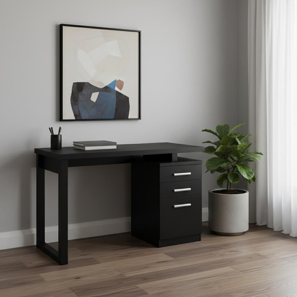 47" Black Computer Desk With Three Drawers Homeroots Office