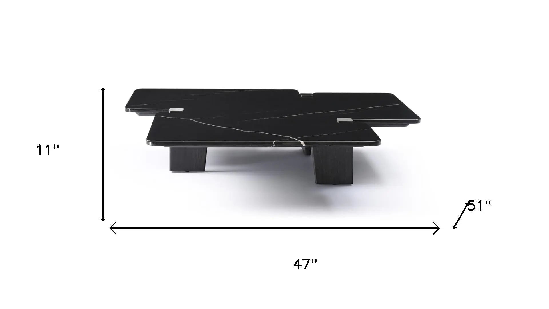 47" Black Genuine Marble and Solid Wood Free Form Coffee Table - GreatEagleInc