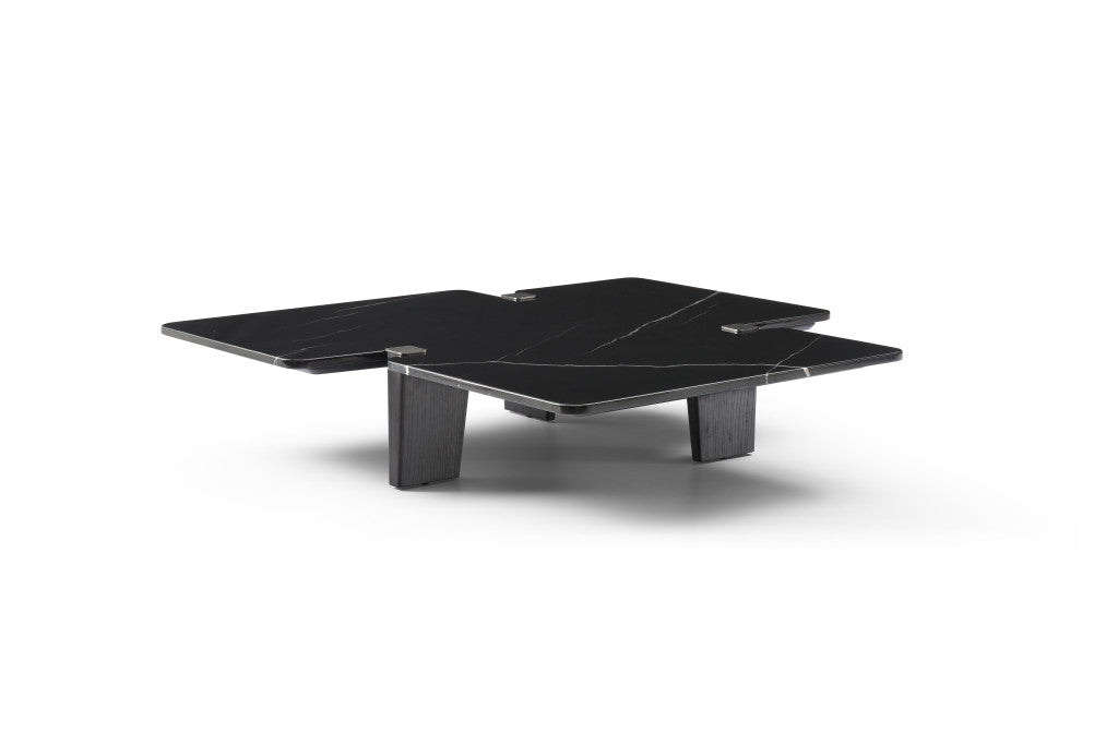 47" Black Genuine Marble and Solid Wood Free Form Coffee Table - GreatEagleInc