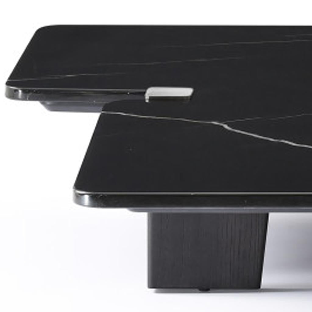 47" Black Genuine Marble and Solid Wood Free Form Coffee Table - GreatEagleInc