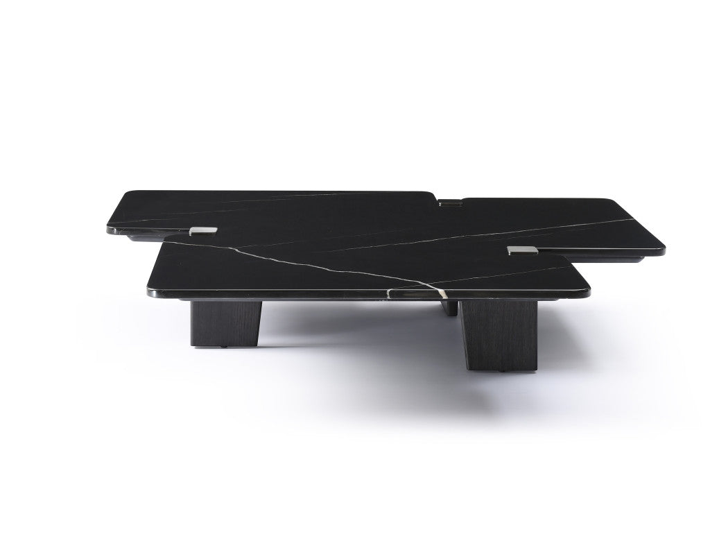 47" Black Genuine Marble and Solid Wood Free Form Coffee Table - GreatEagleInc