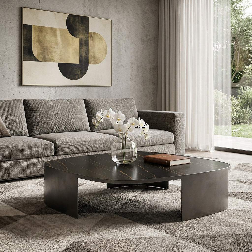 47" Black Ceramic Tile and Steel Coffee Table - GreatEagleInc