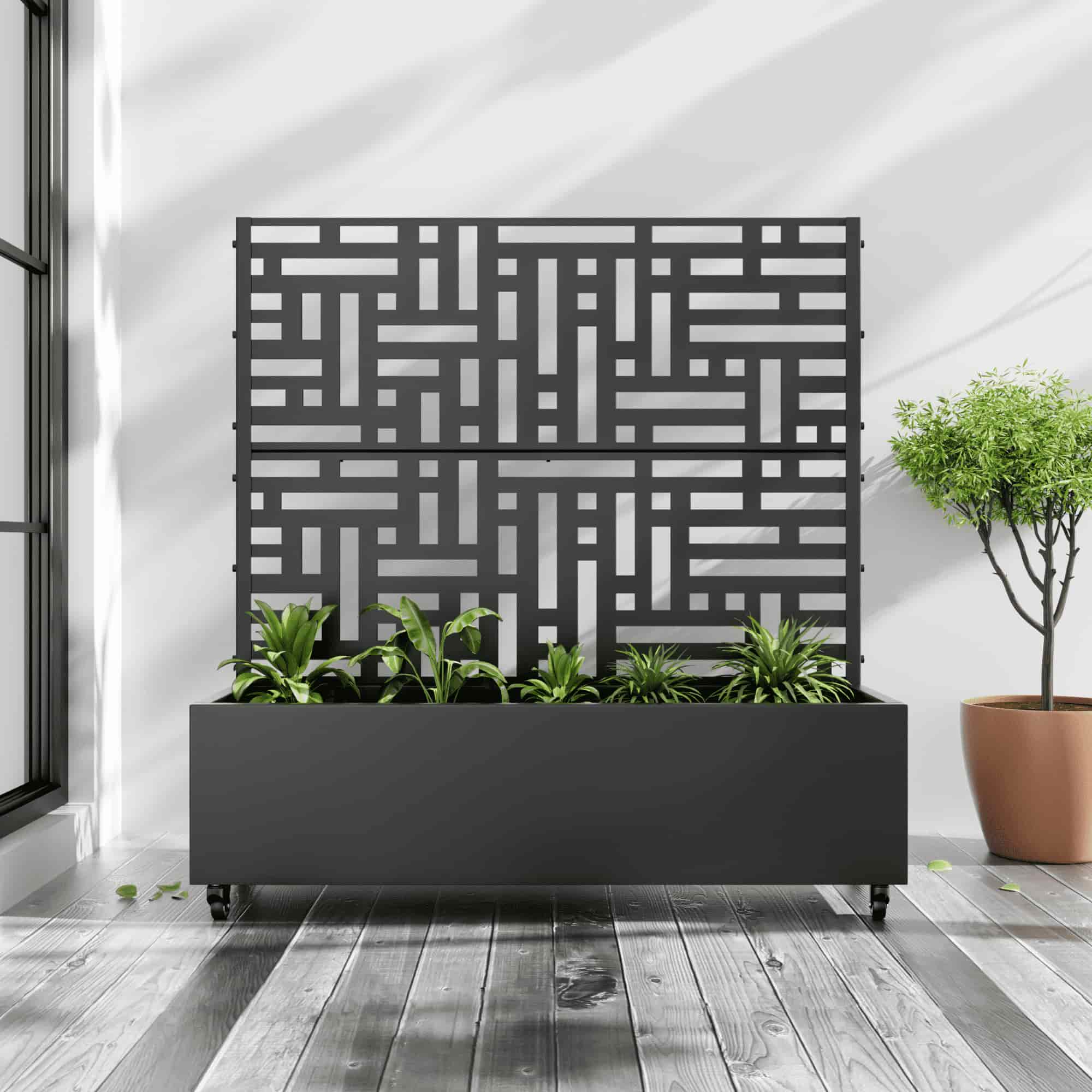 47" Black Metal Indoor Outdoor Rectangular Planter Box Homeroots Outdoor