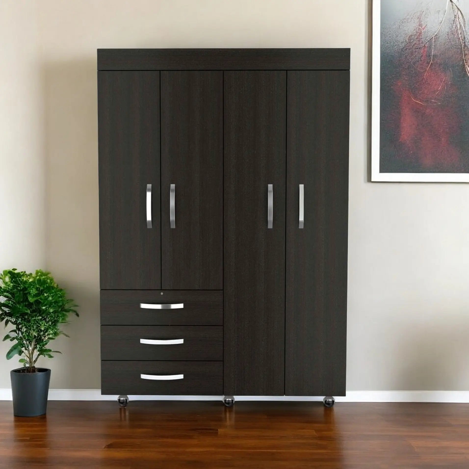 47" Black Three Drawer Combo Dresser Homeroots Bed & Bath