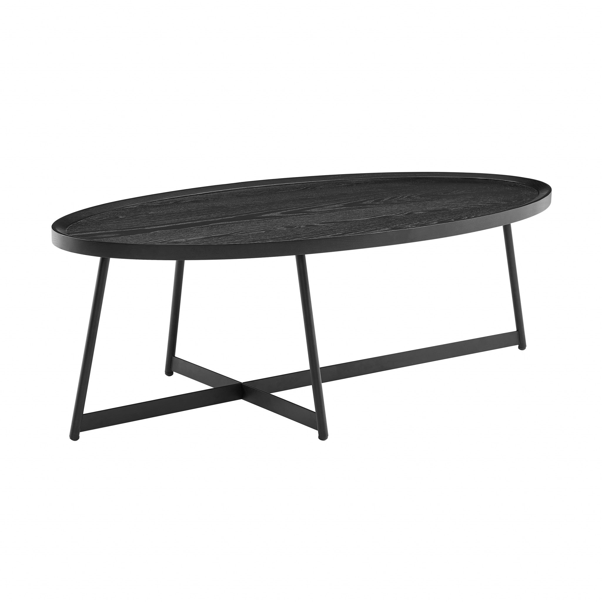 47" Black Wood And Metal Oval Frame Coffee Table - GreatEagleInc