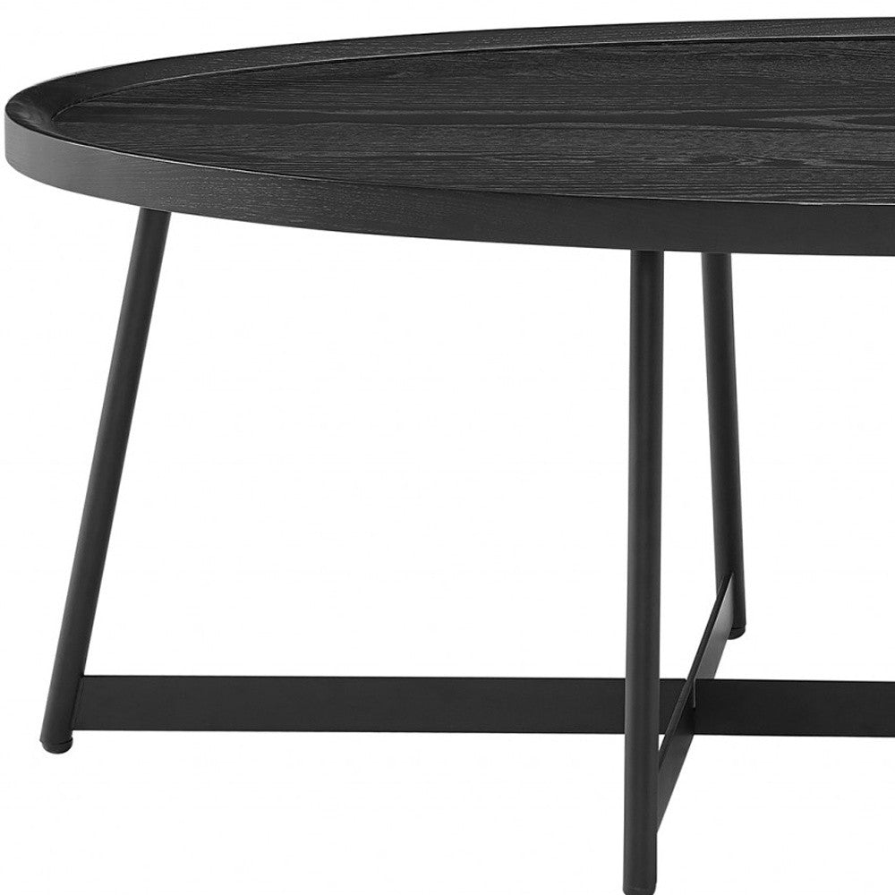 47" Black Wood And Metal Oval Frame Coffee Table - GreatEagleInc