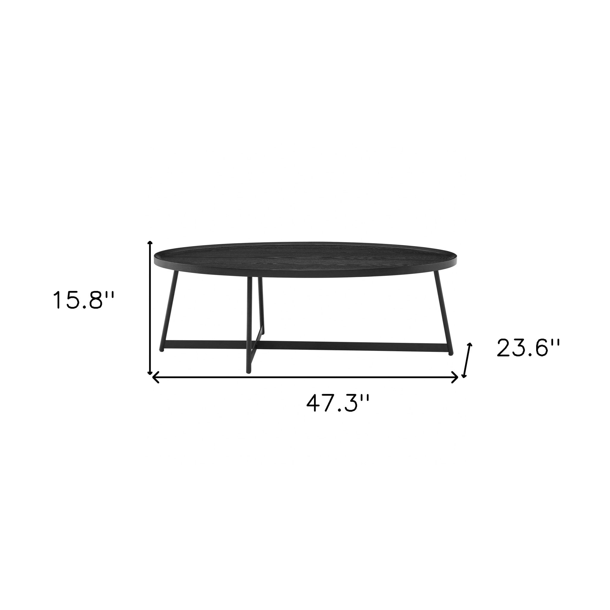 47" Black Wood And Metal Oval Frame Coffee Table - GreatEagleInc