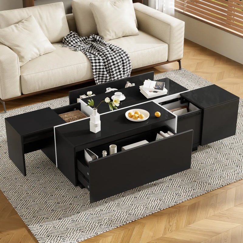 47" Black Wood Extendable Coffee Table With Storage Homeroots Living Room
