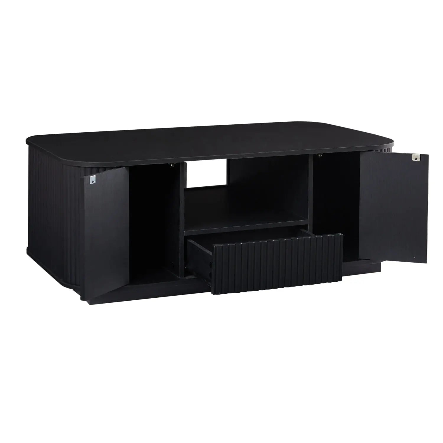 47" Black Wood Oval Block Coffee Table With Storage Homeroots Living Room