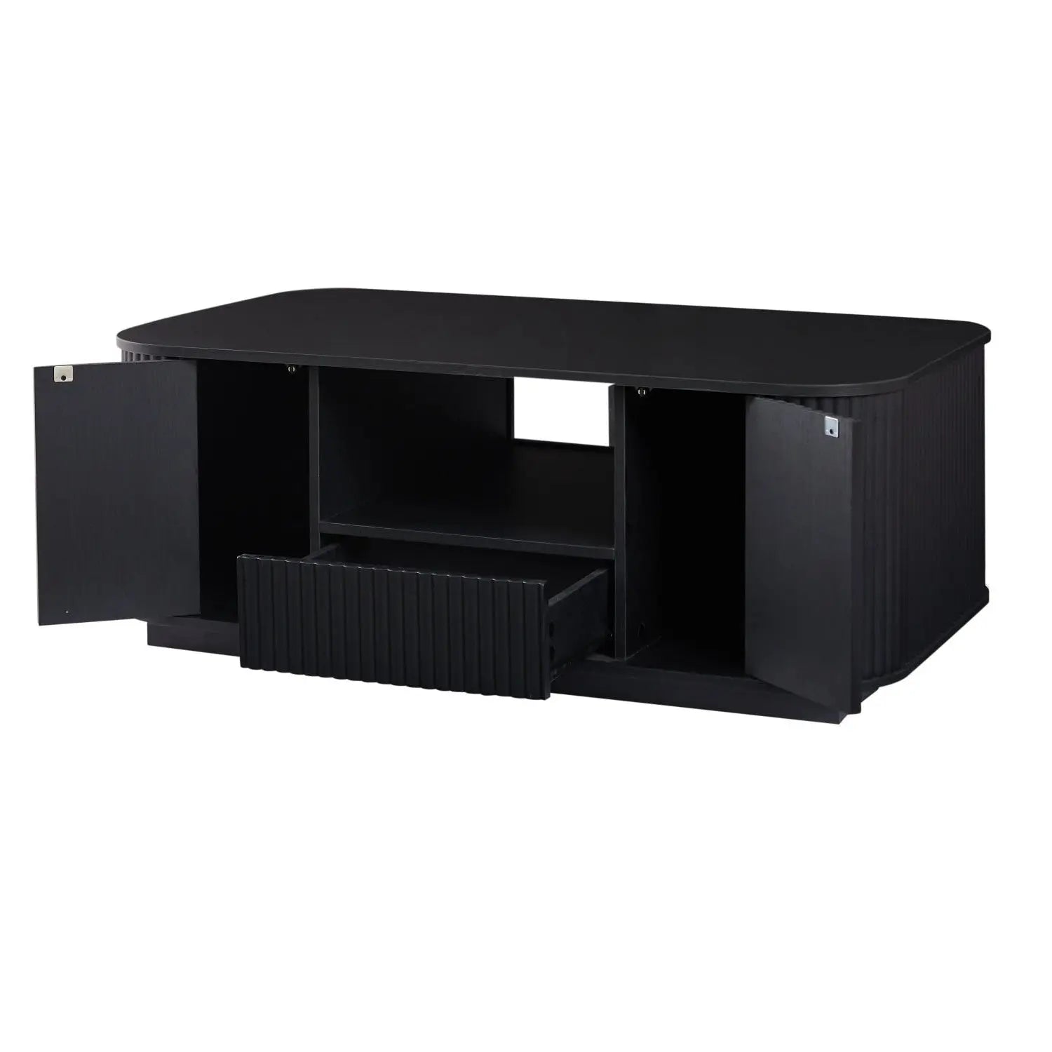 47" Black Wood Oval Block Coffee Table With Storage Homeroots Living Room